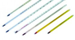 LLG-Thermometer, general purpose -10...+200:1°C stemform, red filling, capillaries yellow backed, length 300 mm, imemrsion depth: total