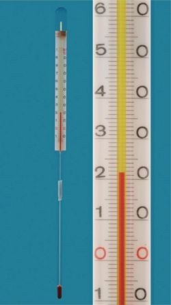 Industrial thermometer 255 mm, 0...+100:1°C special filling red