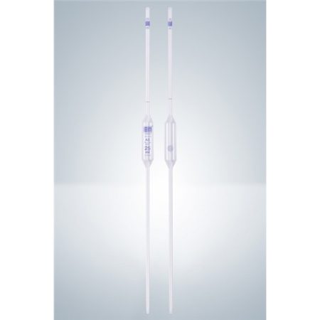 Volumetric pipette 1 ml, class AS AR-clear soda glass, blue graduated, conformity-certified