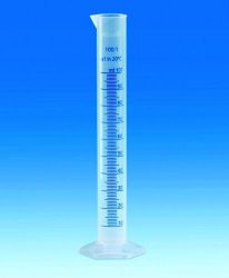 Measuring cylinders,tall form,PP,class B cap. 25 ml, blue graduation