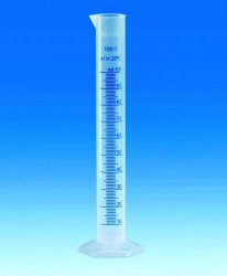 Measuring cylinders,tall form,PP,class B cap. 250 ml, blue graduation