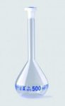   Volumetric flask 500 ml, clear glass, cl.A, NS 19/26, PE stopper blue scale, batch certified
