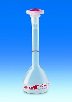 Volumetric flask 25 ml, PMP class B, NS 10/19, with PP stopper height 115 mm