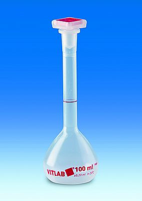 Volumetric flask 25ml, PMP cl.A, NS 10/19, with PP stopper height 115 mm, with certificate