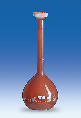 Volumetric flask 100 ml, UV-protect, PMP cl. A, with stopper NS 14/23 with batch certificate