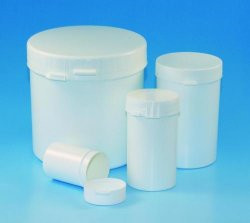 LLG-Sample containers, round, 40ml, PS, white, with LDPE tear-off lid, pack of 10