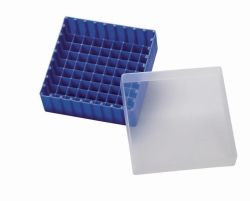LLG-tároló doboz, PP, sárga ehez 1, 5 ml kis üveg or 2 ml hély kis üveg, fedél (67 x 67 mm ), 16 cavitites