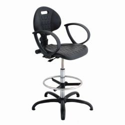 LLG-Laborytory chair PUR Standard II plus seat, backside and armrests made from PU foam, height adjustable 525-770mm,