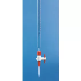   Kompakt büretta 'Economy' SILBERBRAND, B50 ml:0,1 ml, Boro 3.3 átlátszó, PTFE zárócsap PP hegygel, fekete fokozatú, DIN EN ISO 385