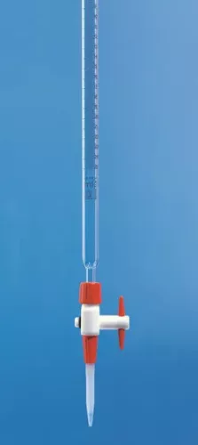 Kompakt büretta 'Economy' SILBERBRAND25 ml : 0,1 ml, Boro 3.3 átlátszó, PTFE zárócsap PP hegygel, fekete fokozat, hibahatárok B osztály szerint