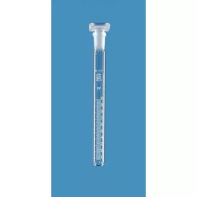   Kémcső Boro 3,3 fok. PP-dugóval, 10 ml:0,1 ml, NS 12/21, 15 x 165 mm, szabványos csiszolt nyakkal, fok. fehér színben