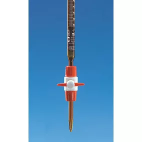   Kompakt büretta BLAUBRAND® cl.AS DE-M10 ml:0,02 ml, Boro 3.3 borostyán, zárócsap PTFE, grad. fehér, DIN EN ISO 385