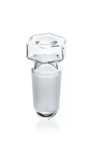 Kúpos illesztési dugó, boroszilikát üvegből, NS 14/23, tömör, nyolcszögletű markolattal, DIN 12 252