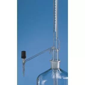   Auto.büretta Pellet BLAUBRAND,ASDE-M 25ml:0.05ml,átlátszó,oldalsó szelepes PTFE elzárócsappal,köztes elzárócsappal,kék színben, Schellbach