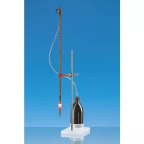   BLAUBRAND Kl.AS komplett automata büretta, DE-M10ml: 0,02ml, 3,3 borostyán borostyán fehér zárócsappal, PTFE, 1000ml-es flakonnal és műanyag töltőcsővel együtt,