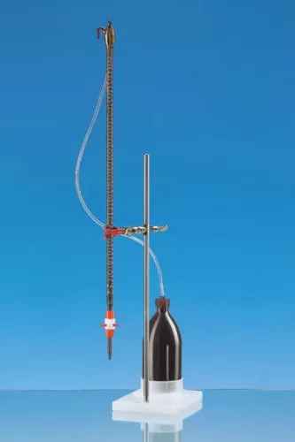 BLAUBRAND Kl.AS komplett automata büretta, DE-M25ml: 0,05ml, 3,3 borostyán borostyán fehér zárócsappal, PTFE, 1000ml-es flakonnal és műanyag töltőcsővel