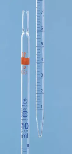 BLAUBRAND AS USP 2-es típusú Mérőpipetta, 21 ml: 0,1 ml, teljes adagolás, DE-MAR-Glas, kék színben,