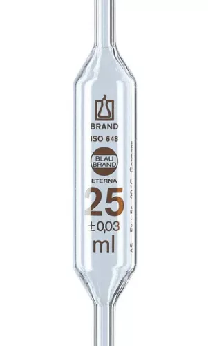 Hasas pipetta  BLAUBRAND-ETERNA AS DE-M 50 ml, egyjelzésű, AR-Glasgrad. borostyán DIN EN ISO 648