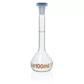   BRAND Mérőlombik BLAUBRAND ETERNA A osztály DE-M 25 ml W, Boro 3.3 NS 12/21, PP -dugó W (széles nyak), borostyán szín, DIN EN ISO 1042 2 db-os csomag