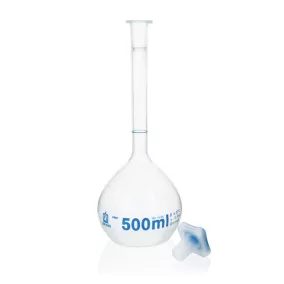   BRAND Mérőlombik,BLAUBRAND,USP,A osztály, ,cert. 10 ml Boro 3.3 NS 10/19 üvegdugós, kék színben, DIN EN ISO 1042, USP tételtanúsítvánnyal, 2 db-os csomag 2 db-os csomag