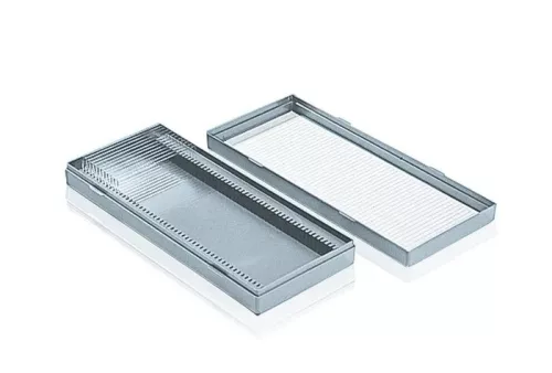 Diavetítő doboz, PS, 25 diához, 76 x 26 mm, számozott nyílásokkal az alján, indexkártyával a fedélben