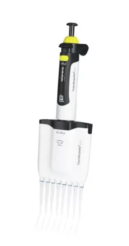 Transferpette® pro -12, állítható, DE-M 10-100 µl, tartozék többcsatornás pipettával, 2 töltött TipBox-szal, 1 polcra/állványra szerelhető tartóval, 1 reagenssel