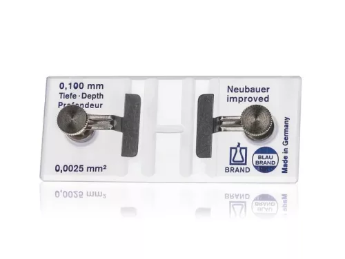 BLAUBRAND Bürker-Türk Számlálókamra rugós klipszekkel, dupla vonalzóval, speciális optikai üvegből, DIN12847, 2 db haemacitométer védőüveggel