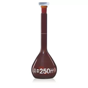    borostyán üveg mérőlombik, Boro 3.3, BLAUBRAND, A osztályú, fehér színben, PP dugóval, NS 10/19, 10 ml "W", DE-M, egyedi tanúsítvánnyal