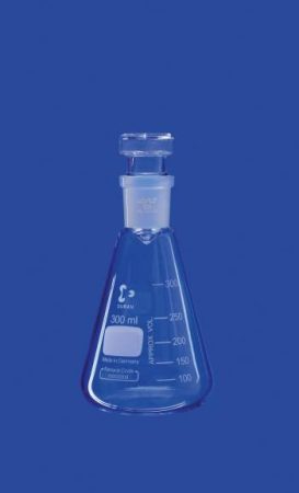 Jódszám mérő lombik, nyakörv nélkül, NS 29/32, 300 ml, DURAN®, üreges hatszögletű dugóval