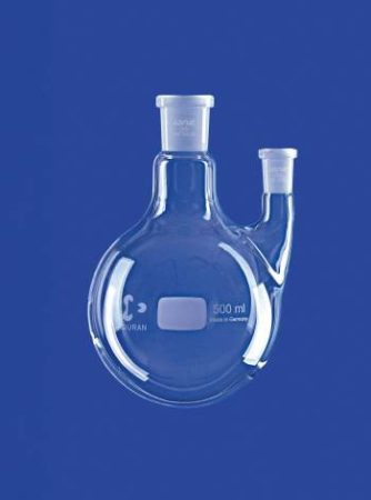 Gömblombik, kétnyakú, oldalsó nyakú párhuzamos, középső nyakú NS 29/32, oldalsó nyakú NS 14/23, 500 ml, DURAN®