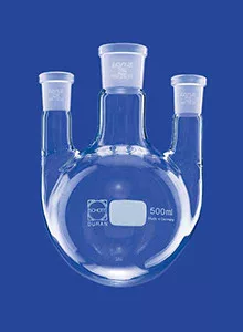 Gömblombik, háromnyakú, oldalsó nyakak ferde, középső nyakú NS 24/29, oldalsó nyakak NS 14/23, 250 ml, DURAN®