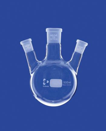 Gömblombik, háromnyakú, oldalsó nyakak ferde, középső nyakú NS 29/32, oldalsó nyakak NS 14/23, 500 ml, DURAN®