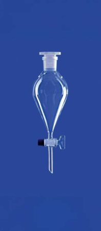 Elválasztó tölcsér, Csiszolat kúpos, tömör üveg dugó, 500 ml, NS 29/32, furat 4,0 mm, skála nélkül, boroszilikát üveg 3.3
