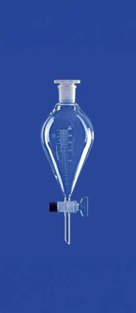 Elválasztó tölcsér, Csiszolat kúpos, tömör üveg dugó, 500 ml, NS 29/32, furat 4,0 mm, skála 10 ml, boroszilikát üveg 3,3