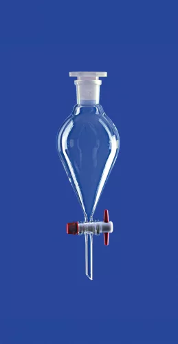 Elválasztó tölcsér, Csiszolat kúpos, PTFE dugó, 1.000 ml, NS 29/32, furat 6,0 mm, skála nélkül, boroszilikát üveg 3.3