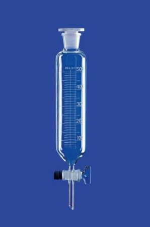 Elválasztó tölcsér, hengeres, tömör üveg dugó, 500 ml, NS 29/32, furat 4,0 mm, skála 10 ml, boroszilikát üveg 3,3