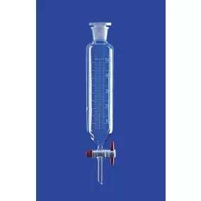   Elválasztó tölcsér, hengeres, PTFE dugó, 100 ml, NS 29/32, furat 2,5 mm, skála 2 ml, boroszilikát üveg 3,3
