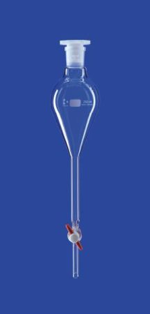 Elválasztó tölcsér acc. Gilsonhoz, PTFE dugó, 250 ml, NS 29/32, furat 4,0 mm, boroszilikát üveg 3,3