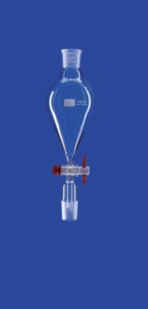 Csepegtető tölcsér, Csiszolat kúpos, PTFE dugó, 250 ml, NS 29/32, furat 4,0 mm, boroszilikát üveg 3,3
