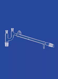 Desztillációs csatlakozás Claisen-hez, GL menettel, kúpok NS14/23, vízcsatlakozás GL 14, hossz 160 mm, hűtőfelület 60 cm3, DURAN 