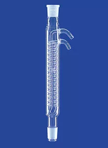 Dimroth kondenzátor elszívókhoz,GL menettel,Csiszolat kúp NS34/35,elszívó 70ml,víz konn. GL 14, hűtőfelület 160cm3,DURAN cső