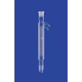   Spirál kondenzátor (dupla falú), GL menettel, Csiszolat aljzat/Csiszolat kúp NS14/23, köpeny hossza 160 mm, vízvezeték. GL14, hűtőfelület