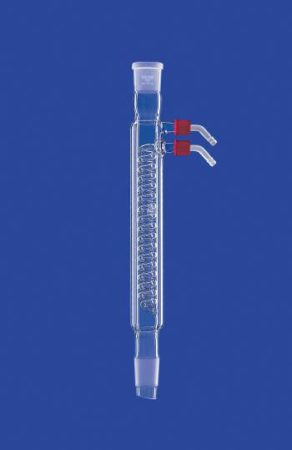 Spirál kondenzátor (duplafalú) GL-szálakkal, foglalat/Csiszolat kúp NS29/32, köpenyhossz 250 mm, vízvezeték.GL14, hűtőfelület