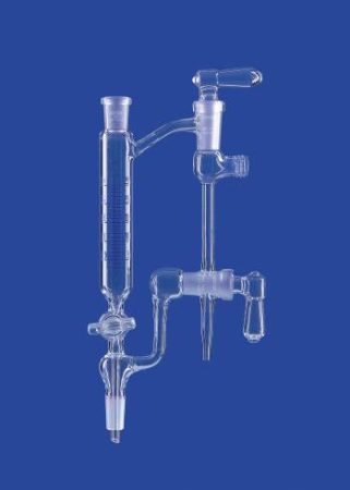 Desztilláló tartály az Anschütz-Thiele szerint,egyenes,lombik térfogata 25ml,foglalat/ kúp NS14/23, .menet GL18,tömör üveggel