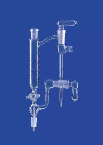 Desztilláló tartály Anschütz-Thiele szerint,egyenes,lombik térfogata 100ml,foglalat/Csiszolat kúp NS29/32,vákuumcsatlakozó .menet GL18,val