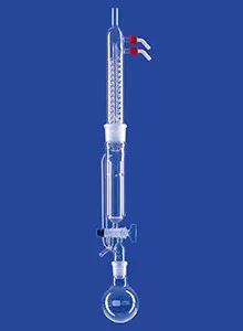 Extraktor a Thielepape szerint,Extraktor 30 ml, Dimroth kondenzátorral NS29/32,Extraktor extrakciós gyűszűkkel, lombik