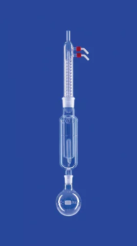 Extractor a Knöfler-Böhm szerint,Extraktor 150 ml, Dimroth kondenzátorral NS45/40 GL 14 menettel, lombik 250 ml, DURAN , lombik DURAN