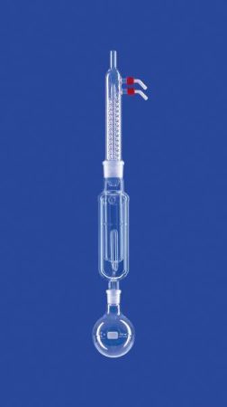 Extractor a Knöfler-Böhm szerint, extraktor 250 ml, Dimroth kondenzátorral NS45/40 GL 14 menettel, lombik 500 ml, DURAN , lombik DURAN