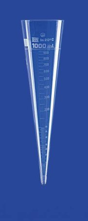 ÜlepítőCsiszolat kúp acc. Imhoffhoz, elzárócsap nélkül, 1000 ml-ig terjedő skála, 1000 ml-nél gyűrűjelzés, boroszilikát üveg 3,3