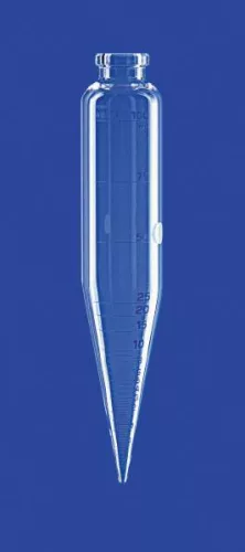 ASTM centrifugacső, hengeres, űrtartalom 100 ml, beosztás 100 ml-ig, 50 és 100 ml-es jelölésekkel, DURAN® csőből